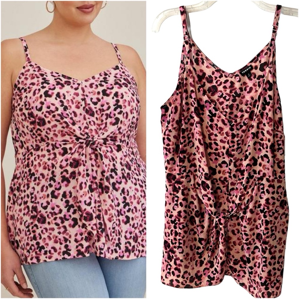 Torrid Georgette Peplum Pink Leopard Cami Top